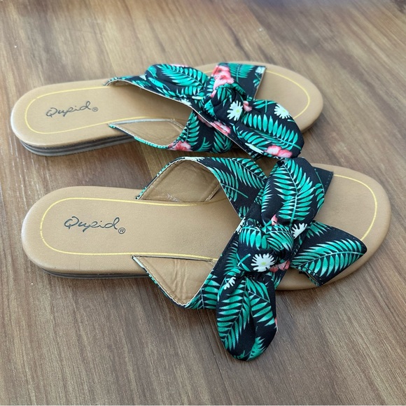 Tropical Floral Print Bow Slide Sandals - Picture 10 of 15